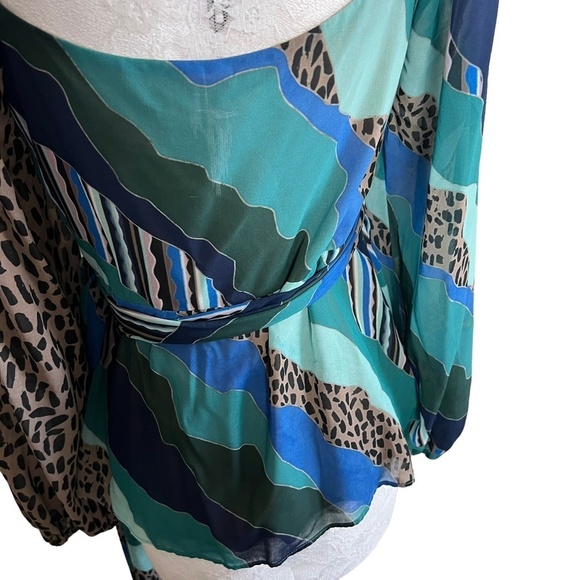ANTHROPOLOGIE | Hutch Long Sleeve Wrap Top Mixed Print Oli Blouse Cheetah - Picture 6 of 8
